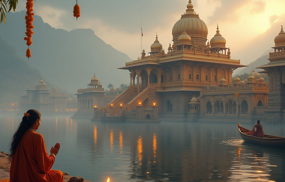 Hindu Temples On River Side In India