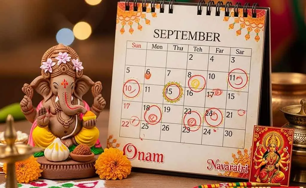 सितंबर 2026 हिंदू त्योहार कैलेंडर — पूर्ण तिथियाँ, व्रत और पूजा गाइड (एनआरआई) — त्योहार