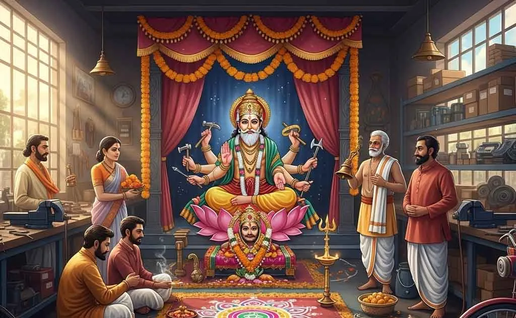 विश्वकर्मा पूजा 2026 — तिथि (17 सितंबर), पूजा विधि, मंत्र, व्यवसाय और एनआरआई गाइड — त्योहार