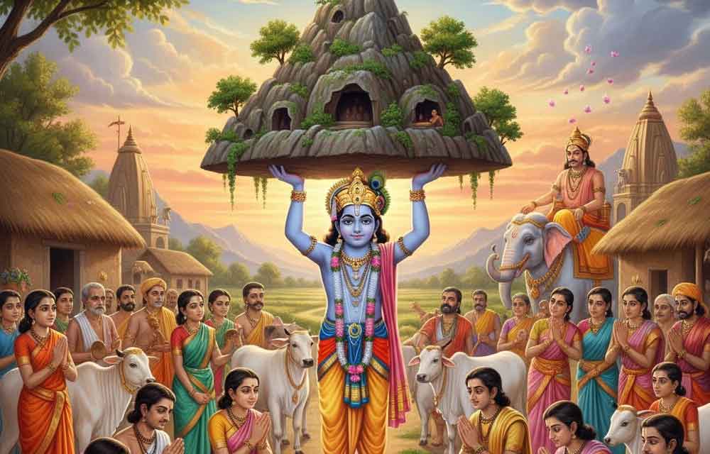 गोवर्धन पूजा 2025: श्रीकृष्ण की दैवीय रक्षा की पवित्र कथा — Slokas and Mantras