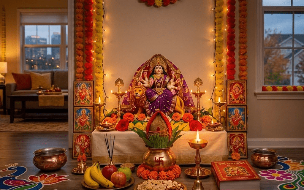 Durga Navratri 2026 USA Guide: Dates, Day-Wise Puja Vidhi, Mantras, Colors, Fasting Rules & Complete Devotional Celebration for Indian Families in America | Hindutone — Festivals