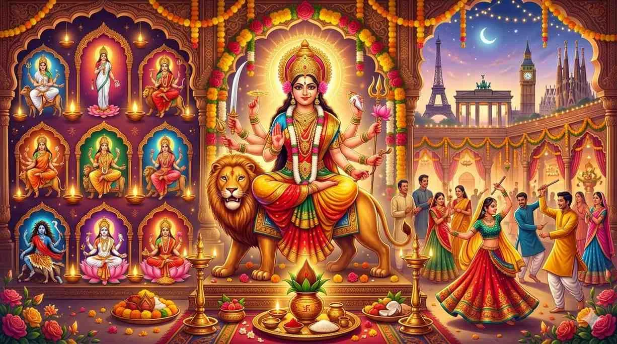 शारदीय दुर्गा नवरात्रि 2026 यूरोप गाइड: तिथियाँ, दिनवार पूजा विधि, मंत्र, रंग, व्रत नियम और यूके, जर्मनी, फ्रांस व स्पेन में रहने वाले भारतीय परिवारों के लिए संपूर्ण भक्तिमय उत्सव — Festivals