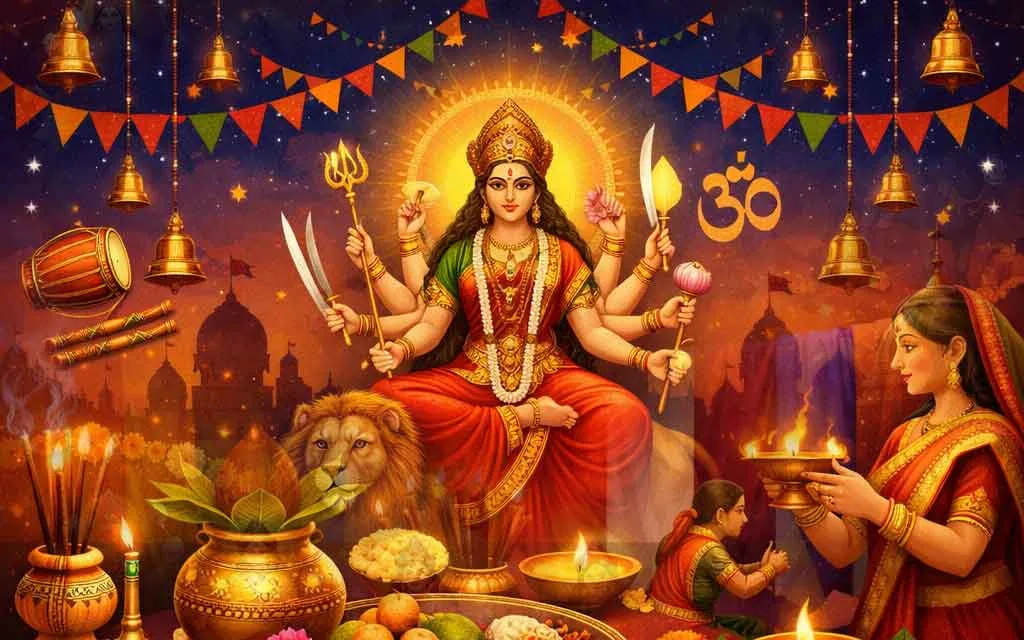 नवरात्रि 2026: नौ दिनों की पूजा, तिथियाँ, रंग, देवियाँ और अनुष्ठान — सम्पूर्ण गाइड — Festivals