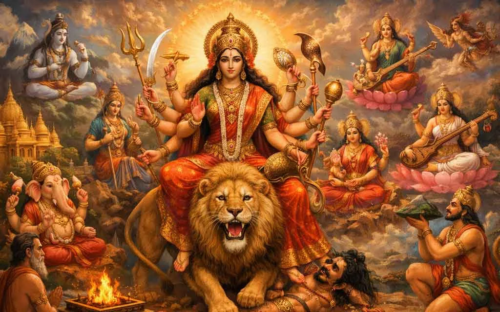 दुर्गा चालीसा (नमो नमो दुर्गे सुख करनी): अर्थ सहित संपूर्ण पाठ — पूजा, श्लोक और मंत्र